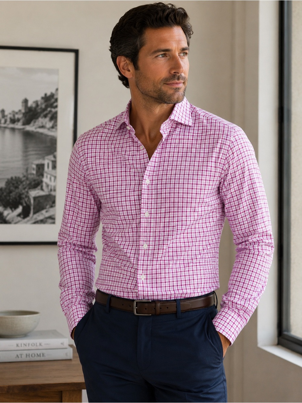 Hamilton Custom Made XL Pink Dress Shirt 17.5 Neck 34/35 Sleeve Tailored Fit